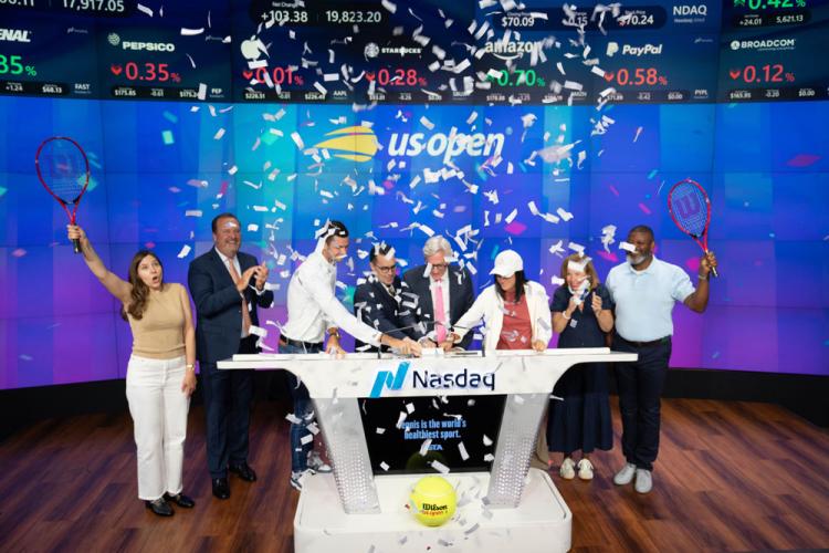The United States Tennis Association and 2024 US Open rings the Nasdaq stock market closing bell on August 21, 2024.